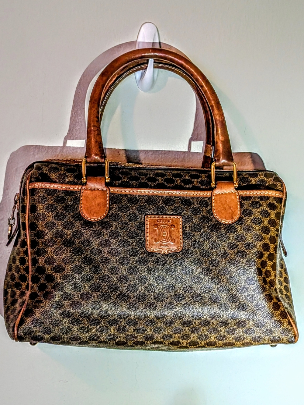 Celine Vintage Boston Monogram Macadam Pattern Hand Bag Gorgeous!